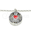 Rhodium Gold Filled Pendant Necklace, Heart Design, with White Cubic Zirconia, Red Enamel Finish, Rhodium Finish, 04.106.0035.1.18 (02 MM Thickness, 18 Inches Length)