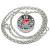 Rhodium Gold Filled Pendant Necklace, Heart Design, with White Cubic Zirconia, Red Enamel Finish, Rhodium Finish, 04.106.0035.1.18 (02 MM Thickness, 18 Inches Length)