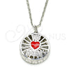 Rhodium Gold Filled Pendant Necklace, Heart Design, with White Cubic Zirconia, Red Enamel Finish, Rhodium Finish, 04.106.0035.1.18 (02 MM Thickness, 18 Inches Length)