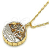 Oro Laminado Pendant Necklace, Gold Filled Style Tree Design, with White Cubic Zirconia, Diamond Cutting Finish, Golden Finish, 04.106.0036.20 (02 MM Thickness, 20 Inches Length)