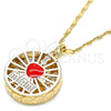 Oro Laminado Pendant Necklace, Gold Filled Style Heart Design, with White Cubic Zirconia, Red Enamel Finish, Golden Finish, 04.106.0037.20 (02 MM Thickness, 20 Inches Length)