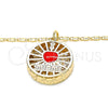 Oro Laminado Pendant Necklace, Gold Filled Style Heart Design, with White Cubic Zirconia, Red Enamel Finish, Golden Finish, 04.106.0037.20 (02 MM Thickness, 20 Inches Length)