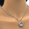 Rhodium Gold Filled Pendant Necklace, Heart Design, with White Cubic Zirconia, Red Enamel Finish, Rhodium Finish, 04.106.0037.1.18 (02 MM Thickness, 18 Inches Length)