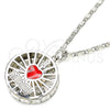 Rhodium Gold Filled Pendant Necklace, Heart Design, with White Cubic Zirconia, Red Enamel Finish, Rhodium Finish, 04.106.0037.1.18 (02 MM Thickness, 18 Inches Length)
