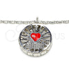 Rhodium Gold Filled Pendant Necklace, Heart Design, with White Cubic Zirconia, Red Enamel Finish, Rhodium Finish, 04.106.0037.1.18 (02 MM Thickness, 18 Inches Length)