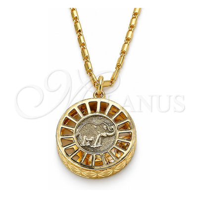 Oro Laminado Pendant Necklace, Gold Filled Style Elephant Design, with White Cubic Zirconia, Diamond Cutting Finish, Golden Finish, 04.106.0038.20 (02 MM Thickness, 20 Inches Length)