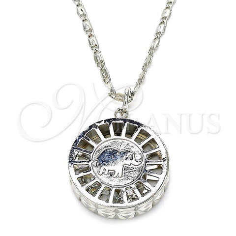 Rhodium Plated Pendant Necklace, Elephant Design, with White Cubic Zirconia, Diamond Cutting Finish, Rhodium Finish, 04.106.0038.1.18 (02 MM Thickness, 18 Inches Length)