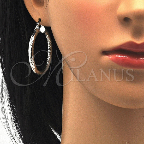 White Gold Filled Hoop Earrings — Medium Hoop Diamond Cutting 02. — alternate product view — SKU 121062 | Oro Laminado Blanco aretes de aro — Medium Hoop Diamond Cutting 02. — SKU 121062
