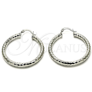White Gold Filled Hoop Earrings — Medium Hoop Diamond Cutting 02. — main product view — SKU 121062 | Oro Laminado Blanco aretes de aro — Medium Hoop Diamond Cutting 02. — SKU 121062