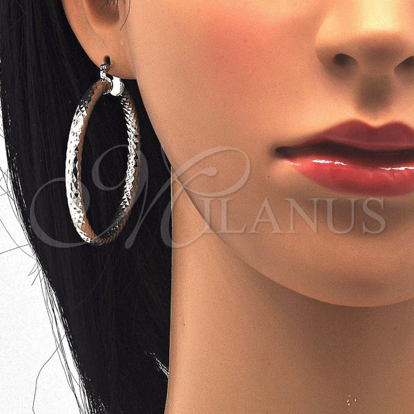 White Gold Filled Hoop Earrings — Large Hoop Diamond Cutting 02. — alternate product view — SKU 121063 | Oro Laminado Blanco aretes de aro — Large Hoop Diamond Cutting 02. — SKU 121063
