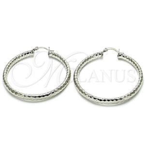 White Gold Filled Hoop Earrings — Large Hoop Diamond Cutting 02. — main product view — SKU 121063 | Oro Laminado Blanco aretes de aro — Large Hoop Diamond Cutting 02. — SKU 121063