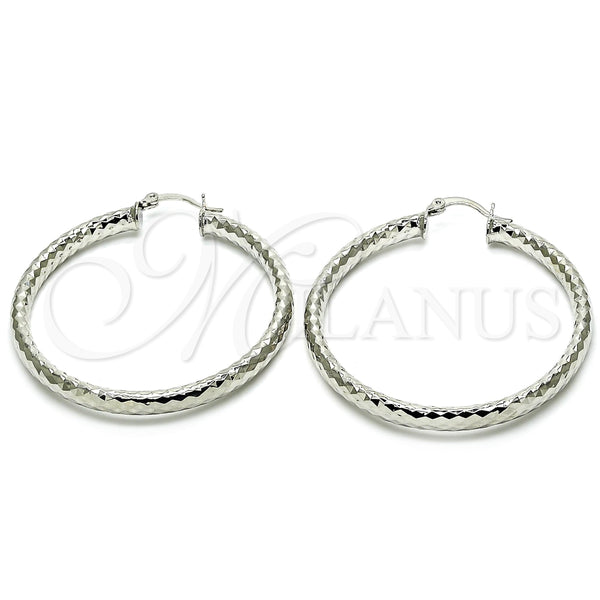 White Gold Filled Hoop Earrings — Large Hoop Diamond Cutting 02. — main product view — SKU 121063 | Oro Laminado Blanco aretes de aro — Large Hoop Diamond Cutting 02. — SKU 121063