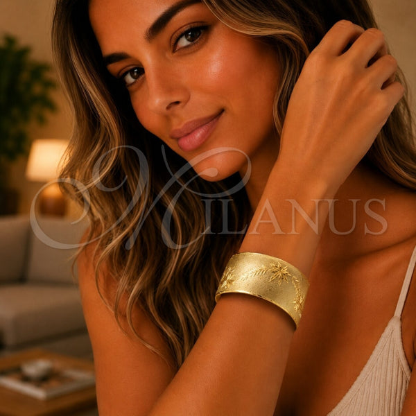 Gold Filled Jewelry — Individual Bangle Flower and Leaf Design Diamond Cutting — alternate product view — SKU 121066 | Oro Laminado joyería — Individual Bangle flor and Leaf diseño Diamond Cutting — SKU 121066