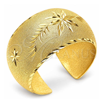 Oro Laminado Individual Bangle, Gold Filled Style Flower and Leaf Design, Diamond Cutting Finish, Golden Finish, 07.168.0012 (35 MM Thickness, One size fits all)