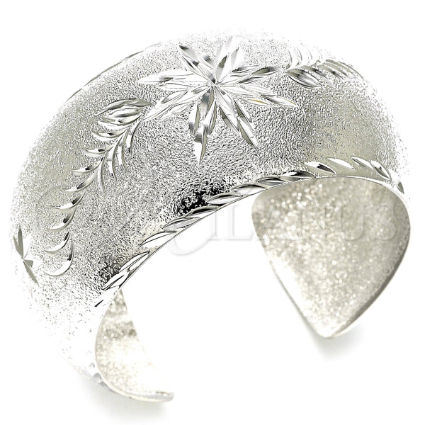 White Gold Filled Jewelry — Individual Bangle Flower and Leaf Design Diamond Cutting — main product view — SKU 121067 | Oro Laminado Blanco joyería — Individual Bangle flor and Leaf diseño Diamond Cutting — SKU 121067
