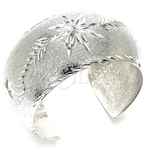 White Gold Filled Jewelry — Individual Bangle Flower and Leaf Design Diamond Cutting — main product view — SKU 121067 | Oro Laminado Blanco joyería — Individual Bangle flor and Leaf diseño Diamond Cutting — SKU 121067