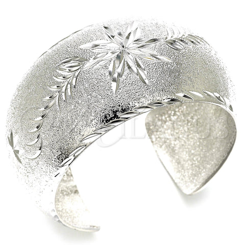 Rhodium Gold Filled Individual Bangle, Flower and Leaf Design, Diamond Cutting Finish, Rhodium Finish, 07.168.0012.1 (30 MM Thickness, One size fits all)