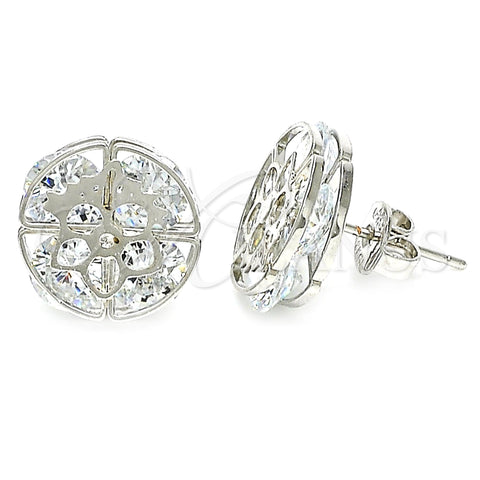 Rhodium Gold Filled Stud Earring, Flower Design, with White Cubic Zirconia, Polished, Rhodium Finish, 02.106.0017.1