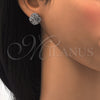 Rhodium Gold Filled Stud Earring, Flower Design, with White Cubic Zirconia, Polished, Rhodium Finish, 02.106.0018.1