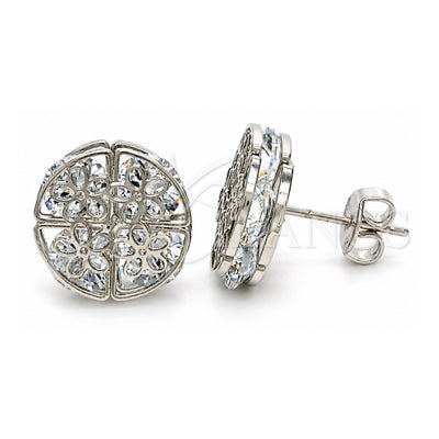 White Gold Filled Stud Earring, Flower Design, with White Cubic Zirconia, Polished, Rhodium Finish, 02.106.0018.1