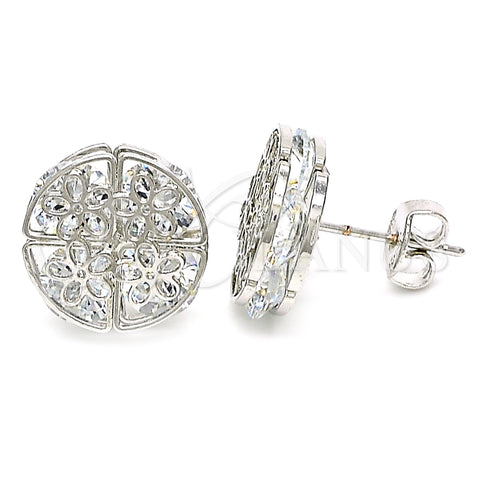 Rhodium Gold Filled Stud Earring, Flower Design, with White Cubic Zirconia, Polished, Rhodium Finish, 02.106.0018.1