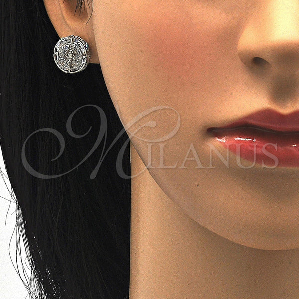 White Gold Filled Ring — Stud Earring Greek Key Design with White Cubic — alternate product view — SKU 121076 | Oro Laminado Blanco anillo — Stud Earring Greek Key diseño with blanco Cubic — SKU 121076