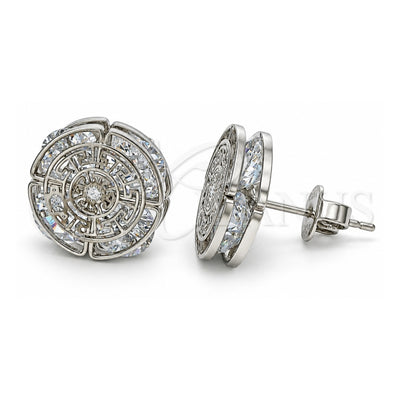 White Gold Filled Stud Earring, Greek Key Design, with White Cubic Zirconia, Polished, Rhodium Finish, 02.106.0019.1