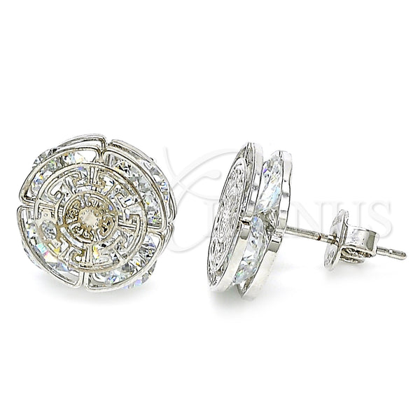 White Gold Filled Ring — Stud Earring Greek Key Design with White Cubic — main product view — SKU 121076 | Oro Laminado Blanco anillo — Stud Earring Greek Key diseño with blanco Cubic — SKU 121076