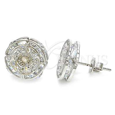 Rhodium Gold Filled Stud Earring, Greek Key Design, with White Cubic Zirconia, Polished, Rhodium Finish for wholesale, main product view