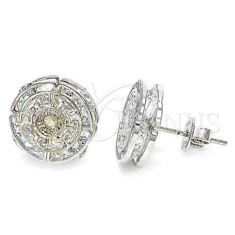 Rhodium Gold Filled Stud Earring, Greek Key Design, with White Cubic Zirconia, Polished, Rhodium Finish, 02.106.0019.1
