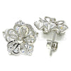 Rhodium Gold Filled Stud Earring, Flower Design, with White Cubic Zirconia, Polished, Rhodium Finish, 02.106.0022.1