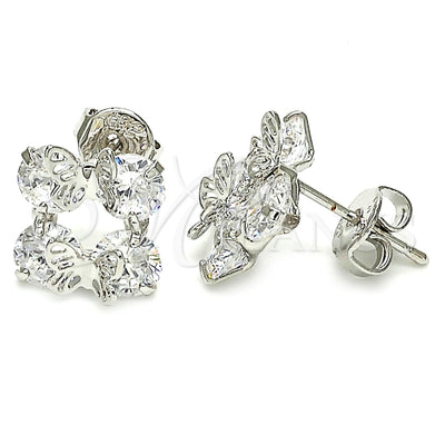 Rhodium Gold Filled Stud Earring, Butterfly Design, with White Cubic Zirconia, Polished, Rhodium Finish for wholesale, main product view