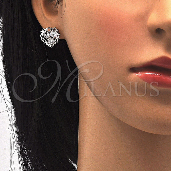 White Gold Filled Ring — Stud Earring Heart Design with White Cubic Zirconia — alternate product view — SKU 121085 | Oro Laminado Blanco anillo — Stud Earring corazón diseño with blanco Cubic Zirconia — SKU 121085