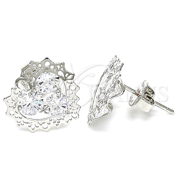 White Gold Filled Ring — Stud Earring Heart Design with White Cubic Zirconia — main product view — SKU 121085 | Oro Laminado Blanco anillo — Stud Earring corazón diseño with blanco Cubic Zirconia — SKU 121085