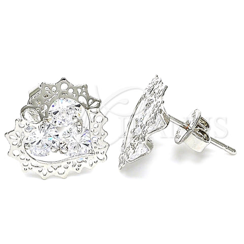 Rhodium Gold Filled Stud Earring, Heart Design, with White Cubic Zirconia, Polished, Rhodium Finish, 02.106.0028.1