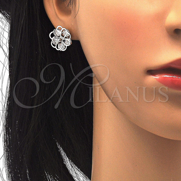 White Gold Filled Ring — Stud Earring Flower Design with White Cubic Zirconia — alternate product view — SKU 121087 | Oro Laminado Blanco anillo — Stud Earring flor diseño with blanco Cubic Zirconia — SKU 121087
