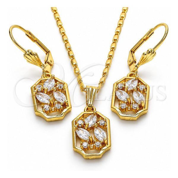 Oro Laminado Earring and Pendant Adult Set, Gold Filled Style with White Cubic Zirconia, Polished, Golden Finish, 10.287.0008