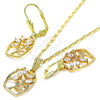 Oro Laminado Earring and Pendant Adult Set, Gold Filled Style Leaf Design, with White Cubic Zirconia, Polished, Golden Finish, 10.287.0009