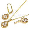 Oro Laminado Earring and Pendant Adult Set, Gold Filled Style with White Cubic Zirconia, Polished, Golden Finish, 10.287.0012