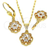 Oro Laminado Earring and Pendant Adult Set, Gold Filled Style with White Cubic Zirconia, Polished, Golden Finish, 10.287.0012
