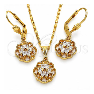 Oro Laminado Earring and Pendant Adult Set, Gold Filled Style with White Cubic Zirconia, Polished, Golden Finish, 10.287.0012