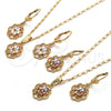 Oro Laminado Earring and Pendant Adult Set, Gold Filled Style with White Cubic Zirconia, Polished, Golden Finish, 10.287.0012