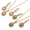 Oro Laminado Earring and Pendant Adult Set, Gold Filled Style with White Cubic Zirconia, Polished, Golden Finish, 10.287.0012