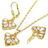 Oro Laminado Earring and Pendant Adult Set, Gold Filled Style Heart and Teardrop Design, with White Cubic Zirconia, Polished, Golden Finish, 10.287.0022