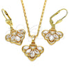Oro Laminado Earring and Pendant Adult Set, Gold Filled Style Heart and Teardrop Design, with White Cubic Zirconia, Polished, Golden Finish, 10.287.0022