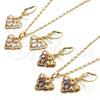 Oro Laminado Earring and Pendant Adult Set, Gold Filled Style Heart and Teardrop Design, with White Cubic Zirconia, Polished, Golden Finish, 10.287.0022