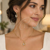 Oro Laminado Earring and Pendant Adult Set, Gold Filled Style Leaf Design, with White Cubic Zirconia, Polished, Golden Finish, 10.287.0024