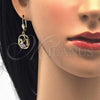 Oro Laminado Earring and Pendant Adult Set, Gold Filled Style Leaf Design, with White Cubic Zirconia, Polished, Golden Finish, 10.287.0024