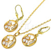 Oro Laminado Earring and Pendant Adult Set, Gold Filled Style Leaf Design, with White Cubic Zirconia, Polished, Golden Finish, 10.287.0024