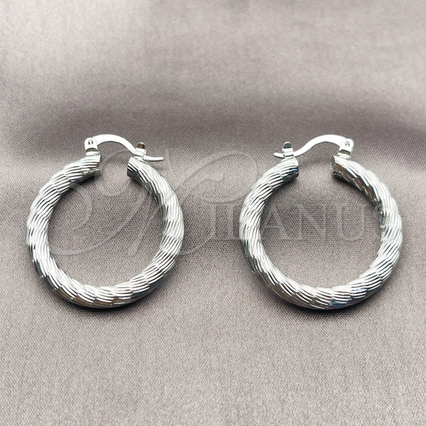 White Gold Filled Hoop Earrings — Medium Hoop Diamond Cutting 5. — alternate product view — SKU 121151 | Oro Laminado Blanco aretes de aro — Medium Hoop Diamond Cutting 5. — SKU 121151